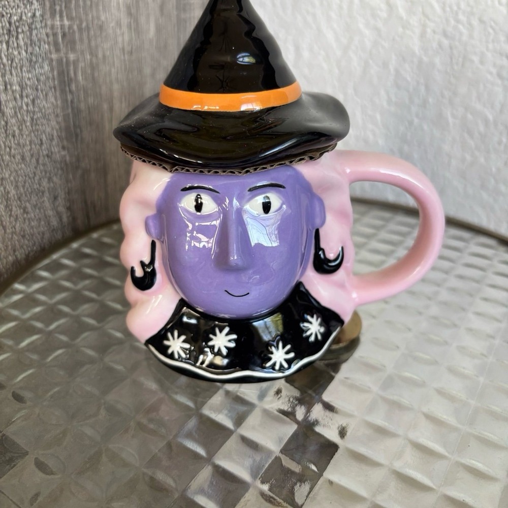 Witch Halloween Mug PuWitch Halloween Mug Purple Face Black Hat Spooky Drinkware
